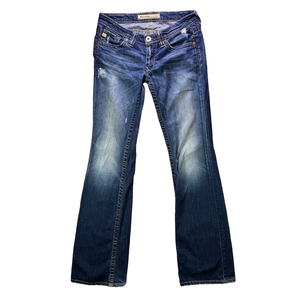 Big Star Casey  Low Rise Boot Cut Jeans Womens 27XL Blue Faded Distressed 27x34